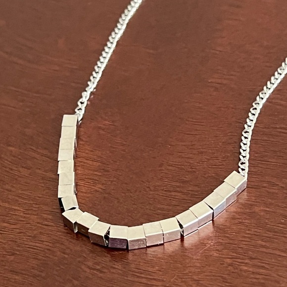 Silver Plated Necklace Geometric Moveable Squares Minimalist Office Friendly - Picture 1 of 6